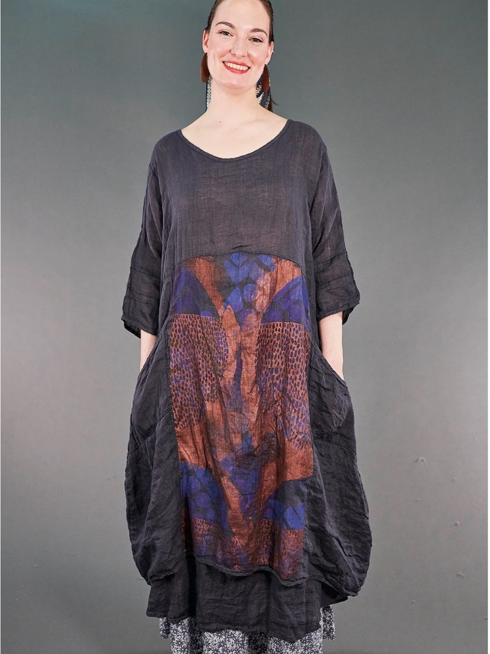 Blue Fish Linen Hand Dyed and Hand Painted Dress Sz 2.